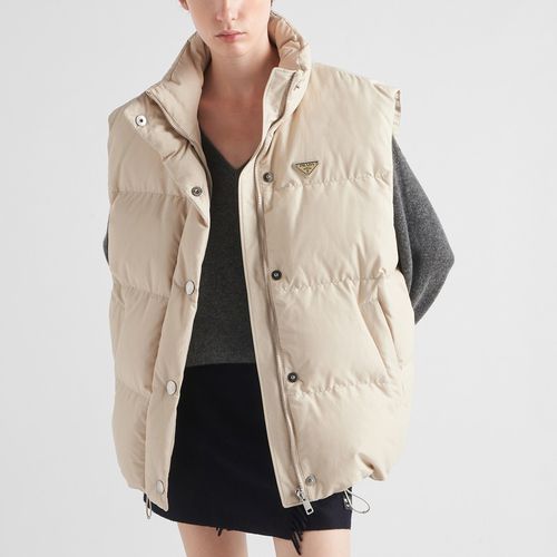 Sleeveless down jacket in sand coloured technical fabric - Prada - Modalova