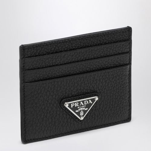 Leather card holder with logo triangle - Prada - Modalova