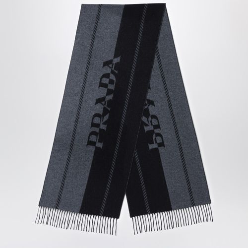 Sciarpa ardesia/nero in lana con logo jacquard - Prada - Modalova