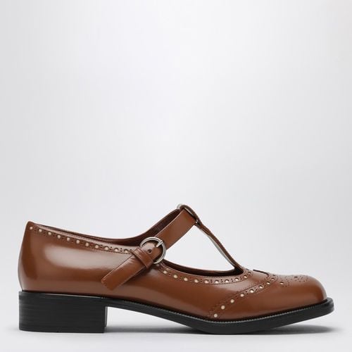 Brogue shoe in tobacco brushed leather - Miu Miu - Modalova