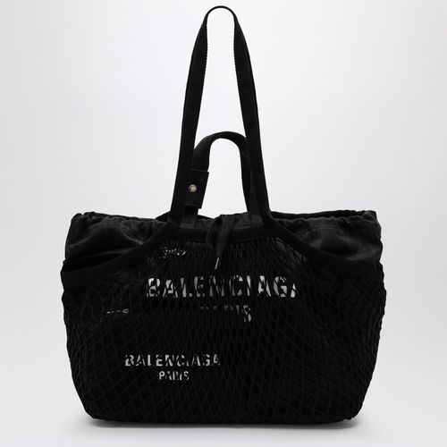 Borsa tote 24/7 media in cotone nera slavata con rete - Balenciaga - Modalova