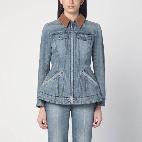 Giacca in denim indaco délavé con volant - Alexander McQueen - Modalova