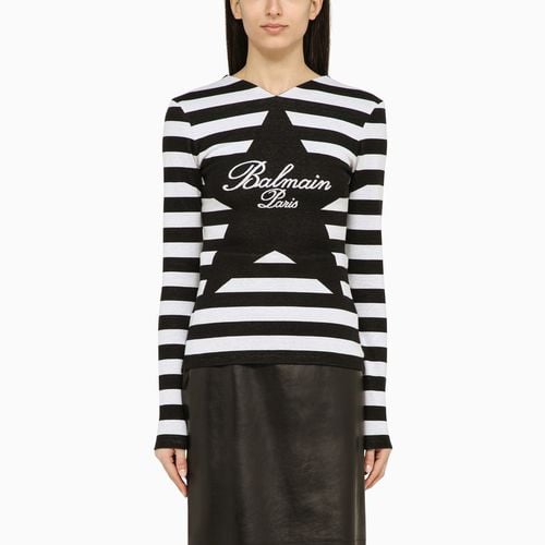 And white striped shirt with cotton logo - Balmain - Modalova