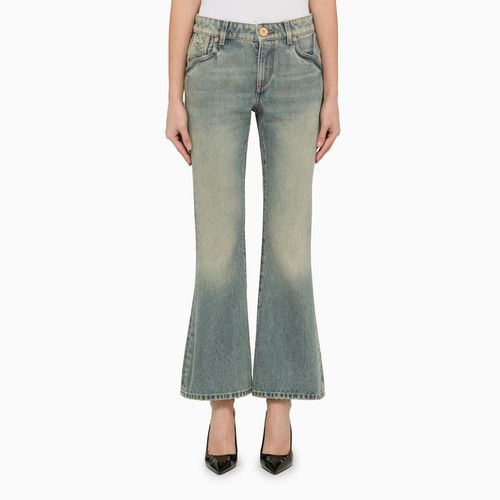 Jeans cropped effetto slavato in denim - Balmain - Modalova