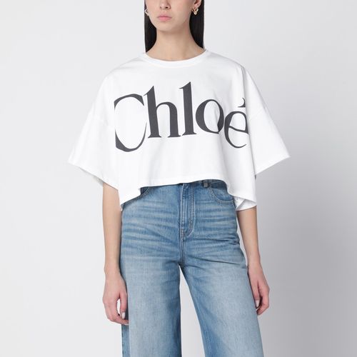 T-shirt boxy bianca con stampa logo - Chloé - Modalova