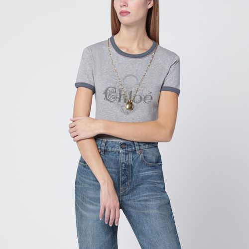 T-shirt baby fit in jersey chiné con stampa logo - Chloé - Modalova