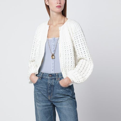 Milchfarbener Strickcardigan aus Wolle und Kaschmir - Chloé - Modalova