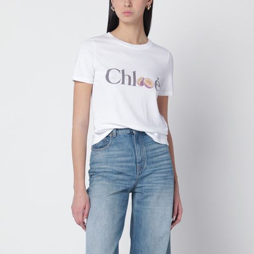 T-shirt bianca con stampa logo - Chloé - Modalova
