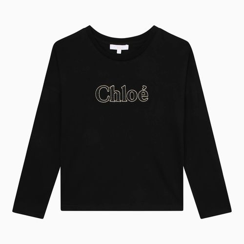 T-shirt girocollo nera con logo - Chloé - Modalova