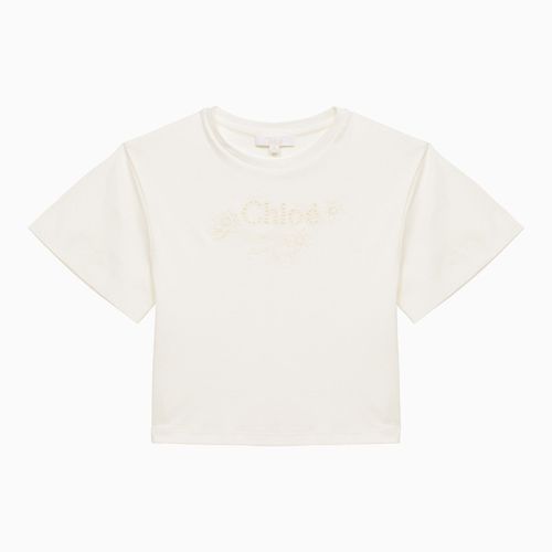 T-shirt bianca in cotone con logo - Chloé - Modalova