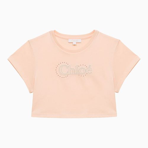 T-shirt croped pallido in cotone con logo - Chloé - Modalova