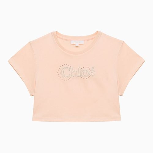 Blassrosafarbenes Cropped T-Shirt aus Baumwolle mit Logo - Chloé - Modalova