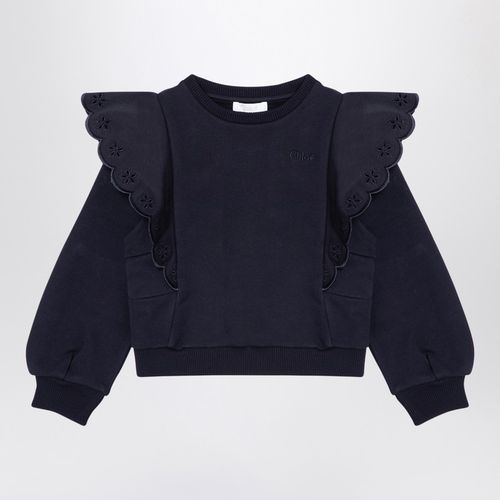 Marineblaues Sweatshirt aus Baumwolle mit Rüschen - Chloé - Modalova