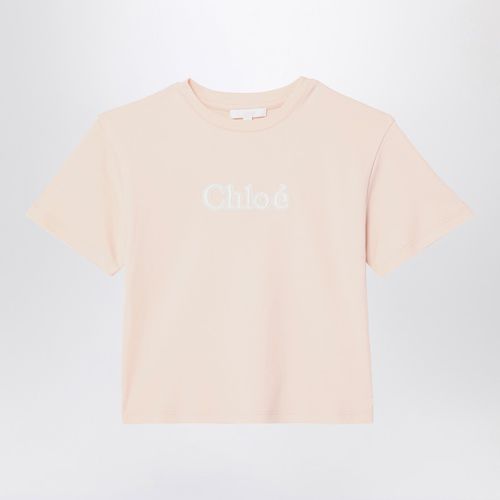 T-shirt rosa con ricamo logo - Chloé - Modalova