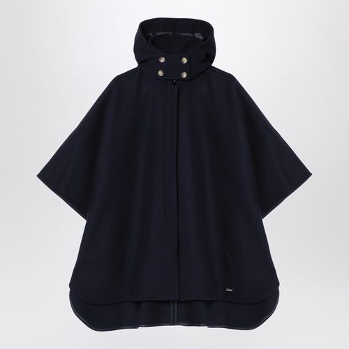 Navy blue wool hooded cape - Chloé - Modalova