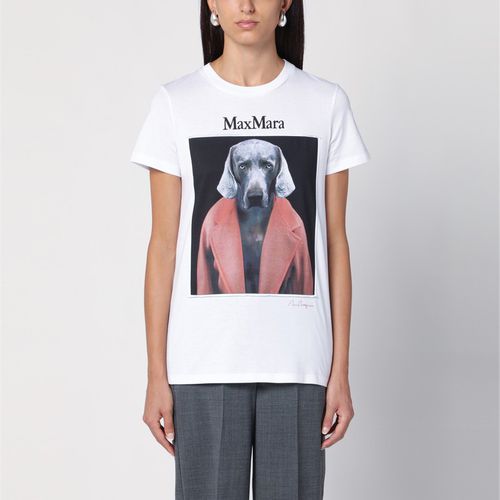 T-shirt bianca in cotone con stampa logo - Max Mara - Modalova