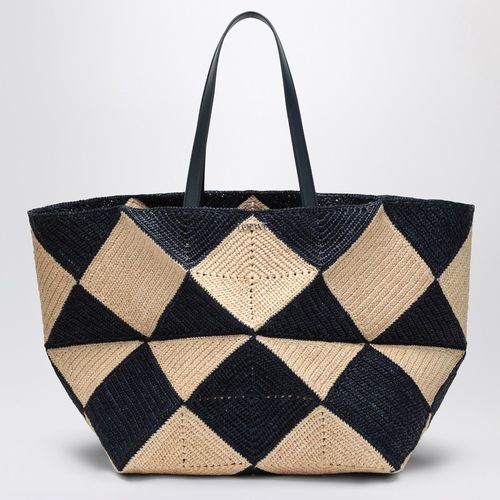 Puzzle Fold Tote XXL natural/navy raffia bag - Loewe - Modalova