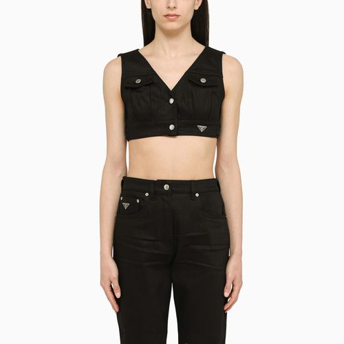 Black cotton cropped top - Prada - Modalova