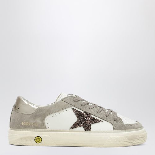 Sneaker May bianca/taupe con stella glitter - Golden Goose - Modalova