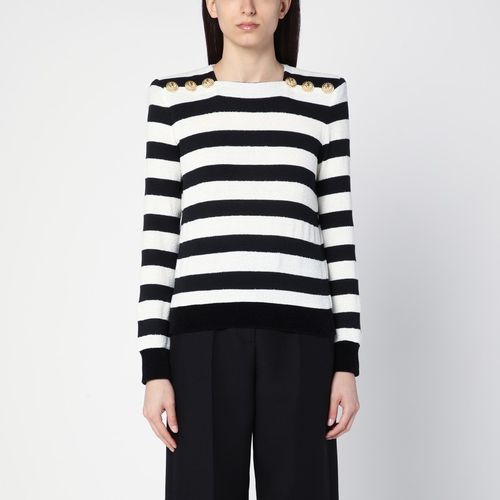 Maglia a righe nera/bianca con spalline e bottoni - Balmain - Modalova