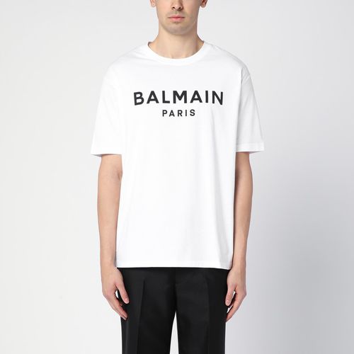 T-shirt girocollo bianca in cotone con logo - Balmain - Modalova