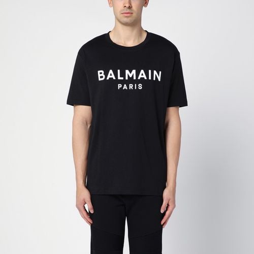 T-shirt girocollo nera in cotone con logo - Balmain - Modalova