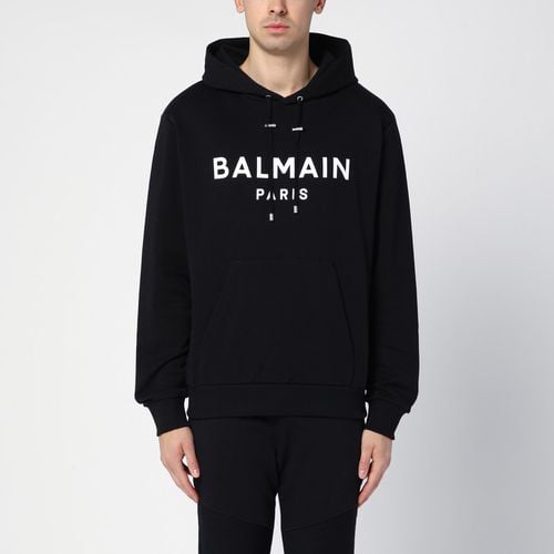 Felpa con cappuccio nera in cotone con logo - Balmain - Modalova