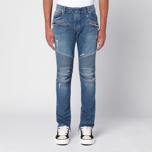 Blaue Biker-Jeans aus Denim - Balmain - Modalova