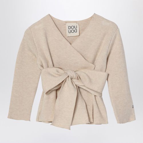 Beige crossover cardigan with bow - Douuod - Modalova