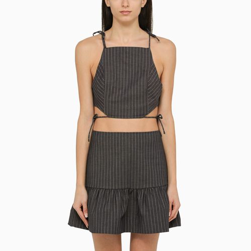 Grey pinstripe top with laces - GANNI - Modalova