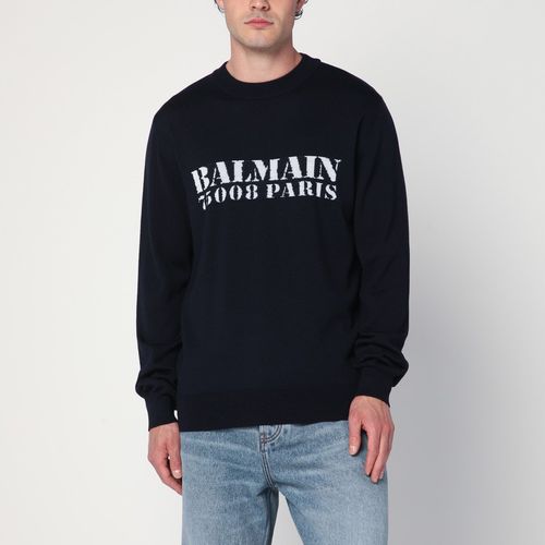 Maglione in lana blu con logo - Balmain - Modalova