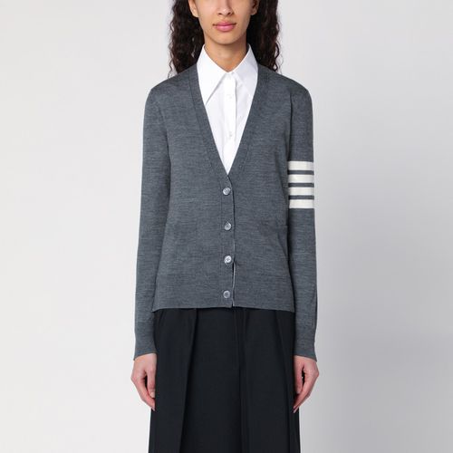 Cardigan 4-Bar grigio in lana - Thom Browne - Modalova