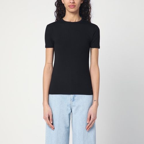 T-shirt nera a costine - Calvin Klein - Modalova