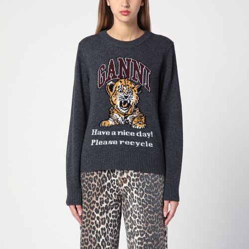 Maglione scuro con intarsio Tiger - GANNI - Modalova