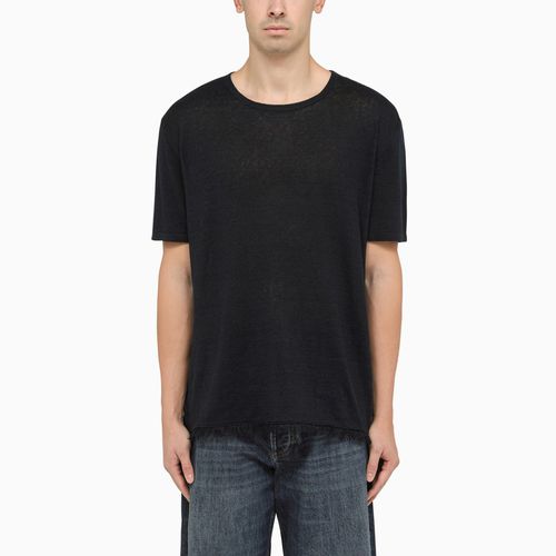 Dark linen crew-neck t-shirt with details - Alanui - Modalova