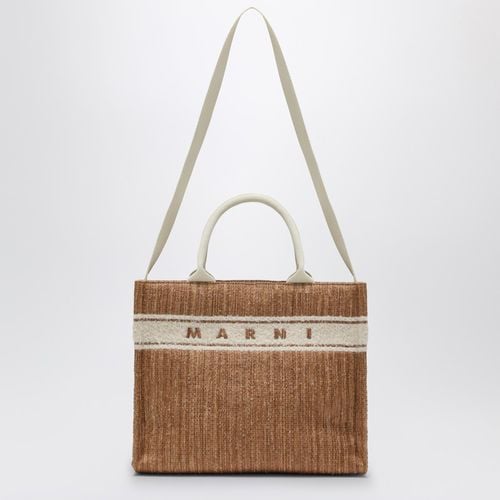 Kleine ecrufarbene Tote-Bag aus Stoff mit Raffia-Bast-Optik - Marni - Modalova