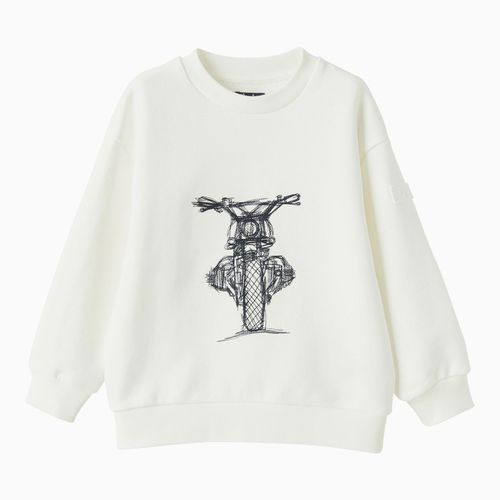 Milchweißes Sweatshirt mit Rundhalsausschnitt aus Baumwolle mit Motorrad-Sticker - Il Gufo - Modalova