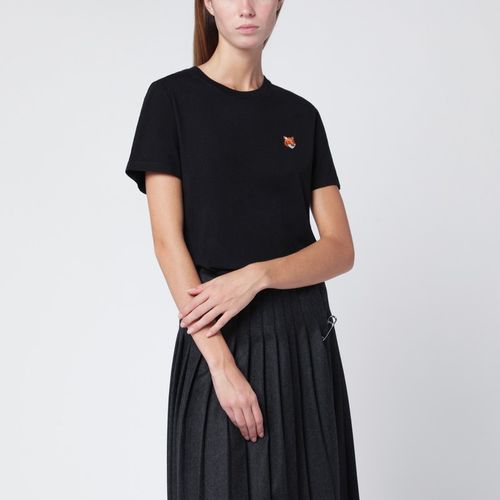 Schwarzes T-Shirt mit Logo-Patch - Maison Kitsuné - Modalova