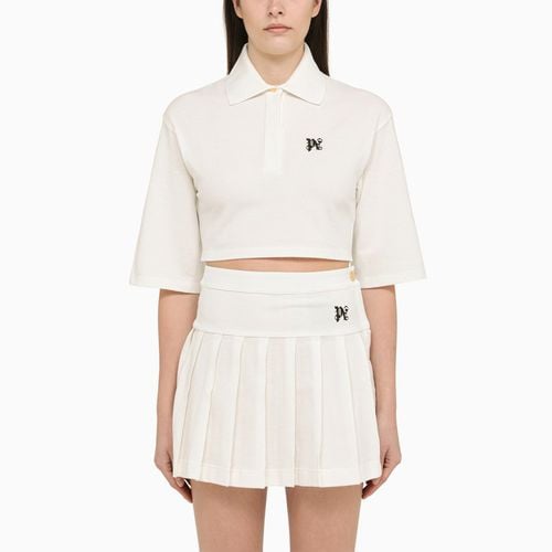 Polo cropped bianca in cotone con logo - Palm Angels - Modalova