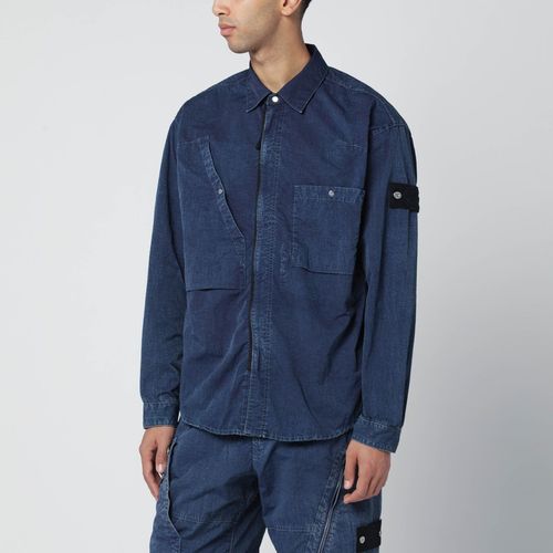 Camicia blu indaco effetto denim - Stone Island - Modalova