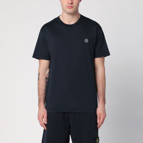 Navy cotton T-shirt with logo patch - Stone Island - Modalova