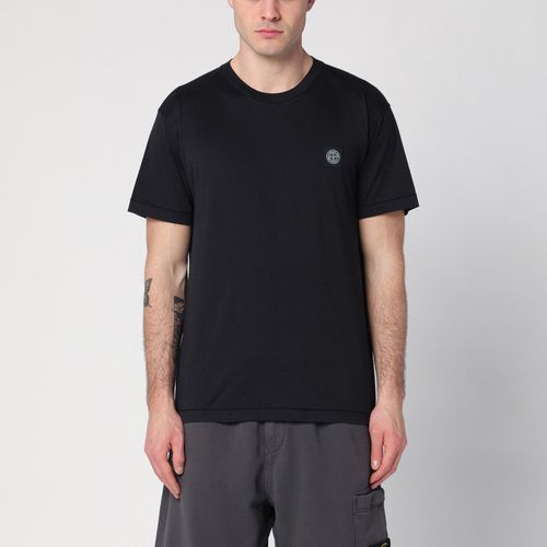 T-shirt nera in cotone con patch logo - Stone Island - Modalova