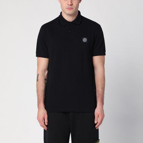 Polo nera in cotone con patch logo - Stone Island - Modalova