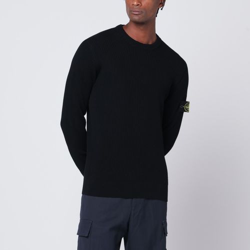 Gerippter schwarzer Wollpullover - Stone Island - Modalova