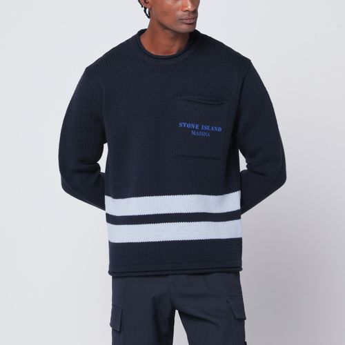 Navy blue cotton knit shirt - Stone Island - Modalova