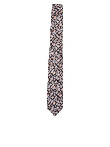 Geometric Pattern Blue And Orange Tie - Lardini - Modalova