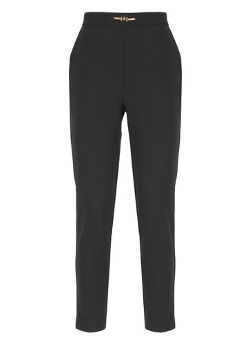 Stretch Crepe Straight Trousers With Horsebit - Elisabetta Franchi - Modalova