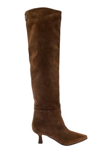 Bea Pointed High-boots With Logo Patch In Suede Woman - 3JUIN - Modalova