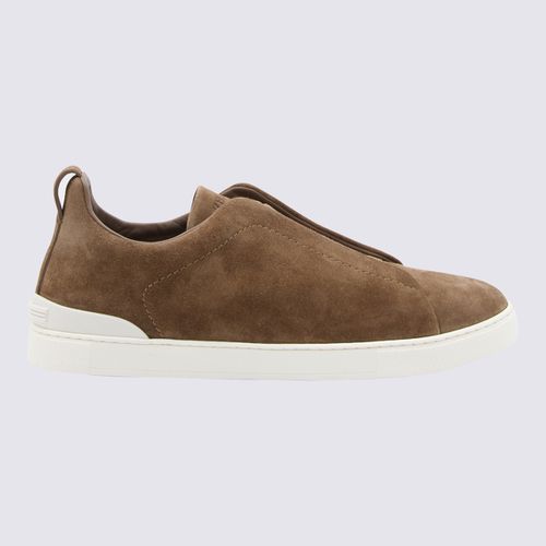 Zegna Taupe Suede Slipon Sneakers - Zegna - Modalova