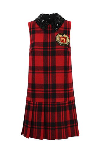 Tartan Wool Dress With Logo Patch - Elisabetta Franchi - Modalova